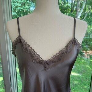 Zara Home Silver Gray Satin Cami Mini dress with Lace Trim